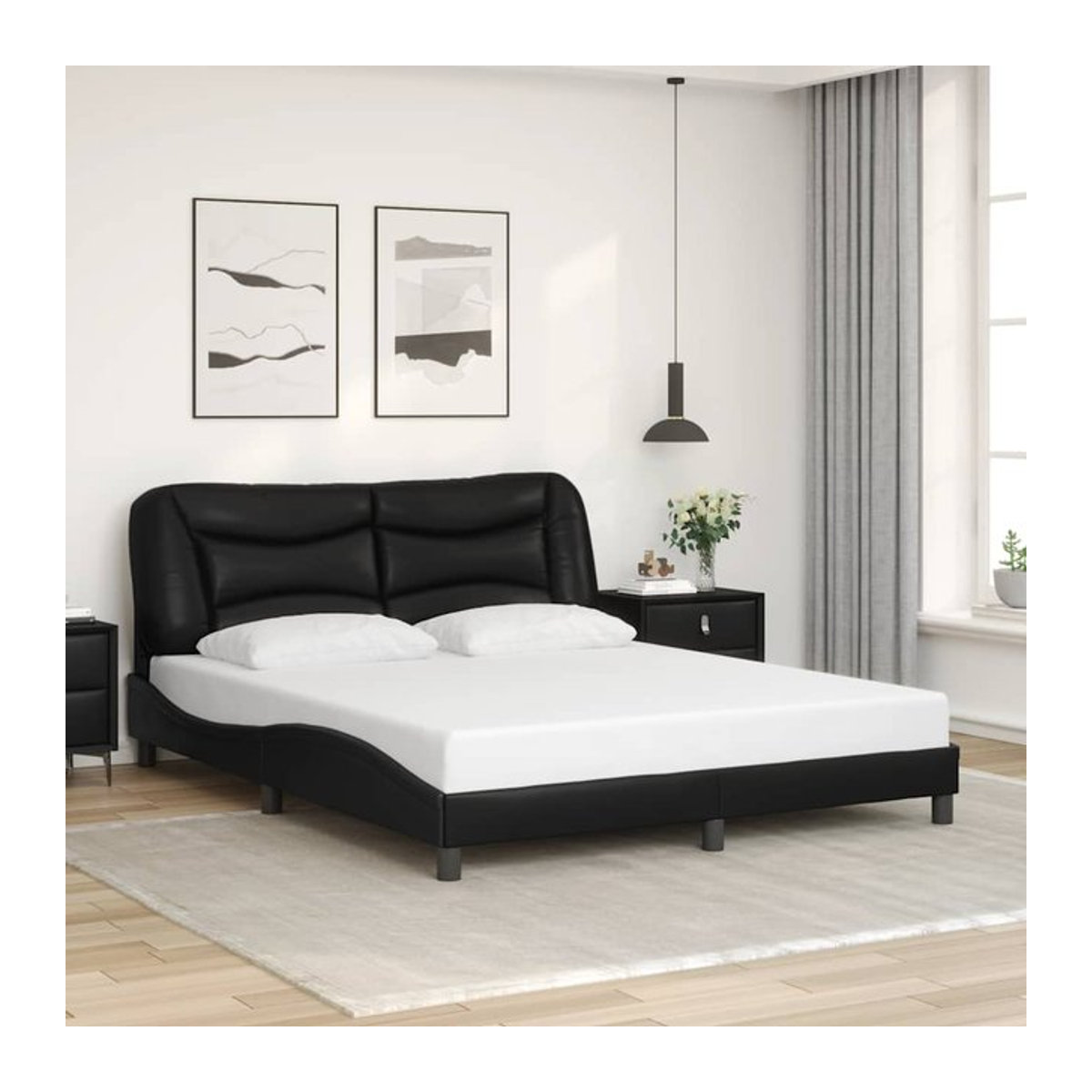 Vidaxl Polsterbett mit Kopfteil in Schwarz aus Kunstleder, B/T: 160 x 200 cm - Bild 1
