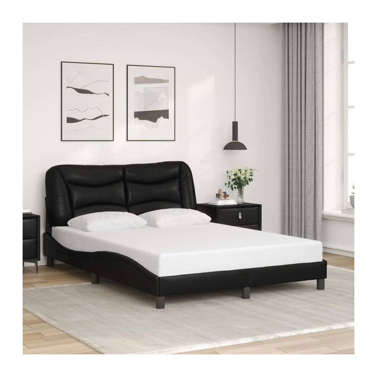 Vidaxl Polsterbett mit Kopfteil in Schwarz aus Kunstleder und Holzwerkstoff, B: 140 cm, L: 190 cm - Bild 1