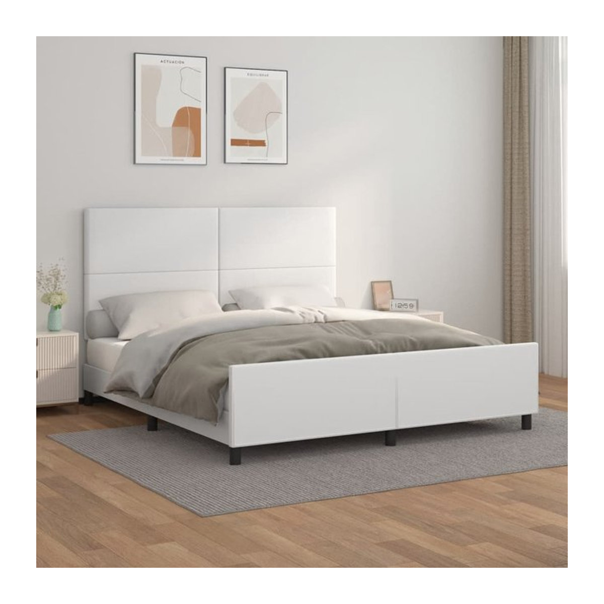 Vidaxl Polsterbett mit Kopfteil in Weiß aus Kunstleder, B: 160 cm, L: 200 cm - Bild 1