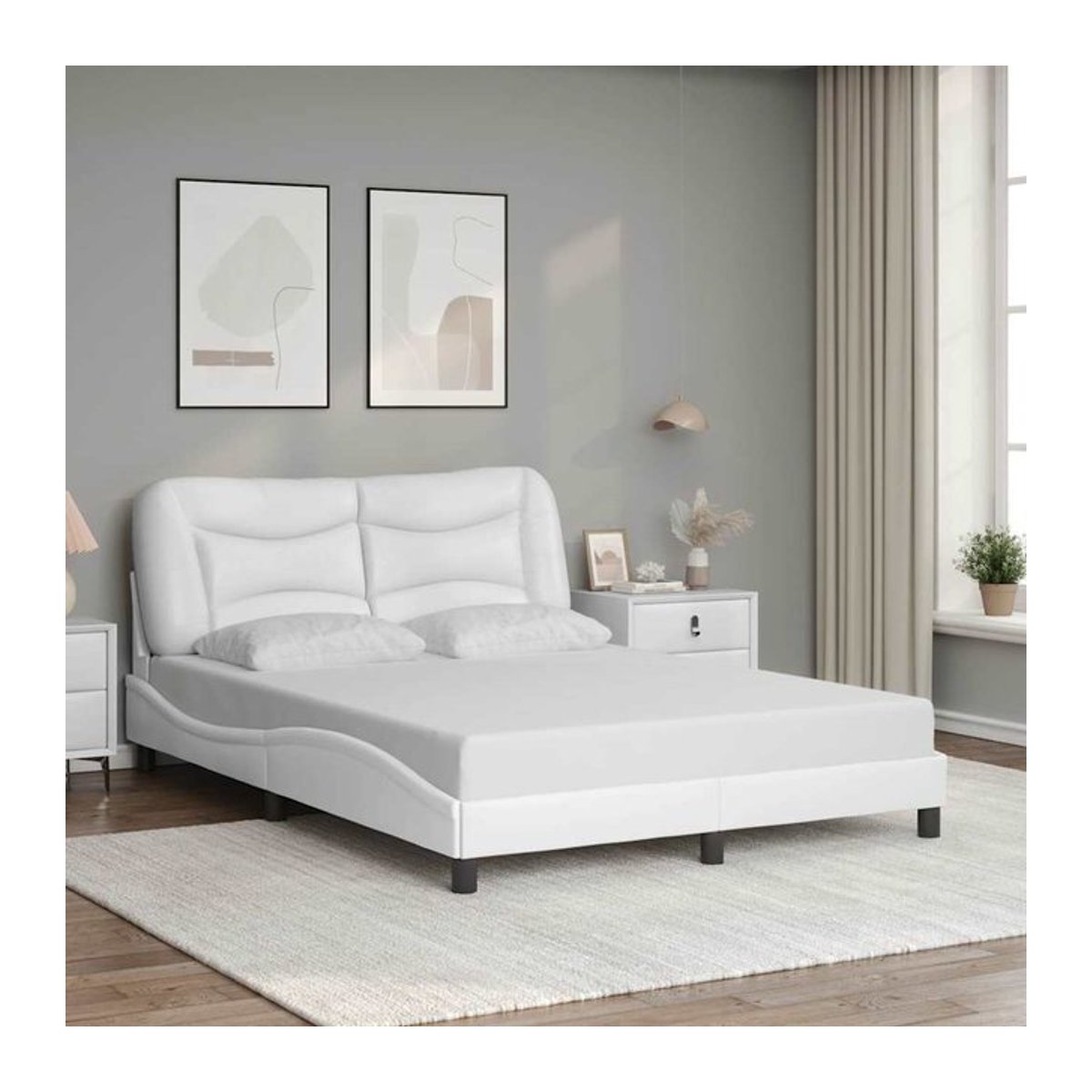 Vidaxl Polsterbett mit Kopfteil in Weiß mit Kunstlederbezug, B: 140 cm, L: 200 cm - Bild 1