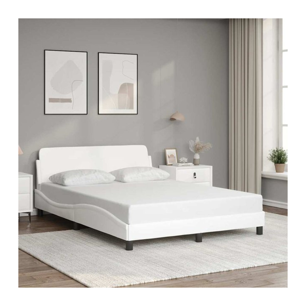 Vidaxl Polsterbett mit Kopfteil in Weiß, Modernes Bettgestell aus Kunstleder, B: 120 cm, L: 200 cm - Bild 1
