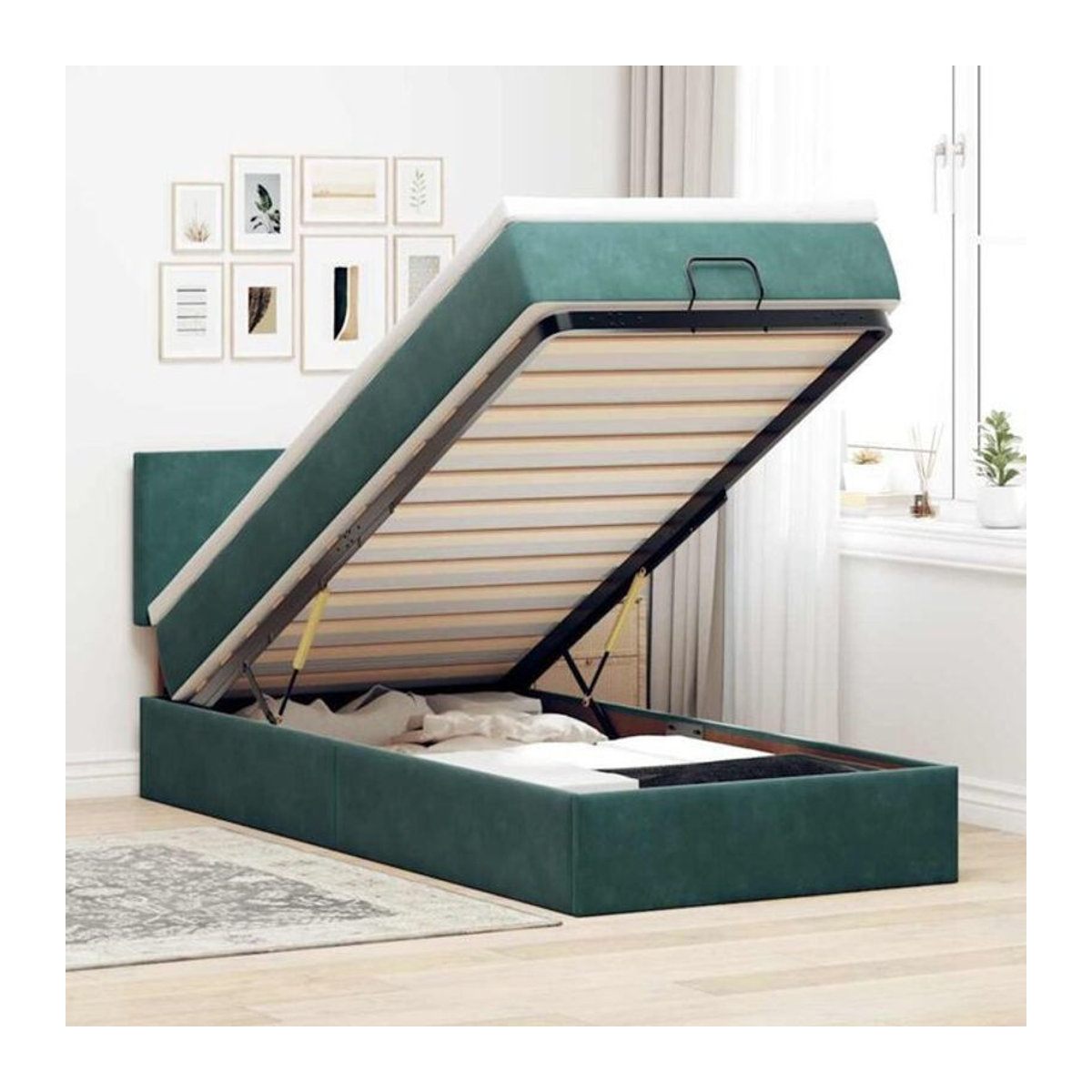 Vidaxl Polsterbett mit Matratze und LED-Beleuchtung aus Samt in Grün, B/T/H: 90 x 200 x 78 cm - Bild 1