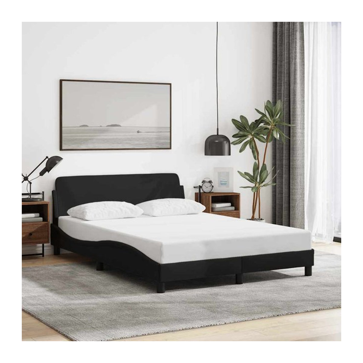 Vidaxl Polsterbett Modern in Schwarz mit Stoffbezug, B/T/H: 140 x 200 cm - Bild 1