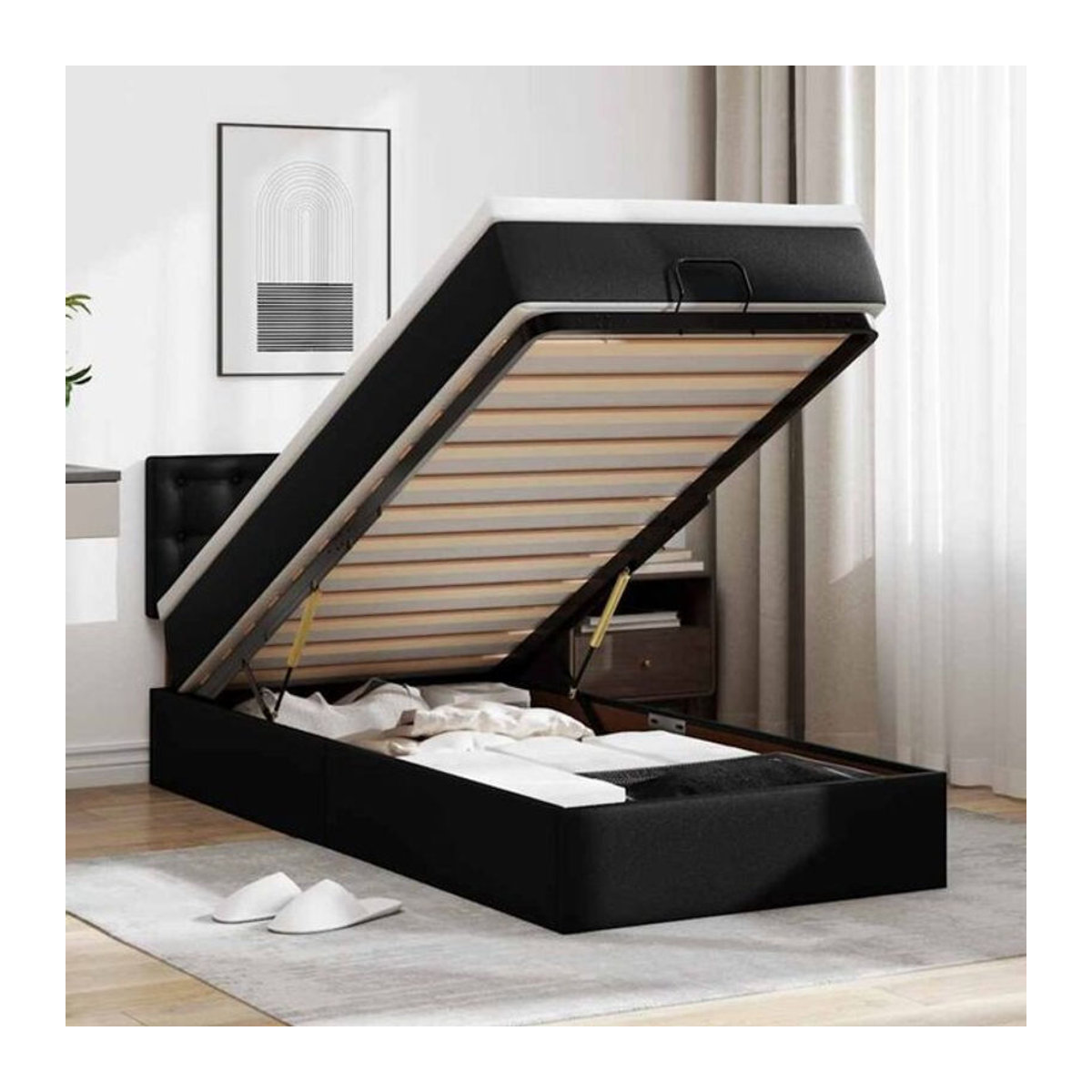vidaxl Polsterbett Ottoman mit Matratze und LED in Schwarz aus Kunstleder B/T: 100 x 200 cm - Bild 1
