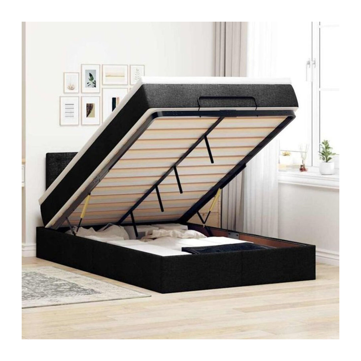 Vidaxl Polsterbett Ottoman mit Matratze und LED in Schwarz aus Stoff und Metall B/T: 120 x 200 cm - Bild 1