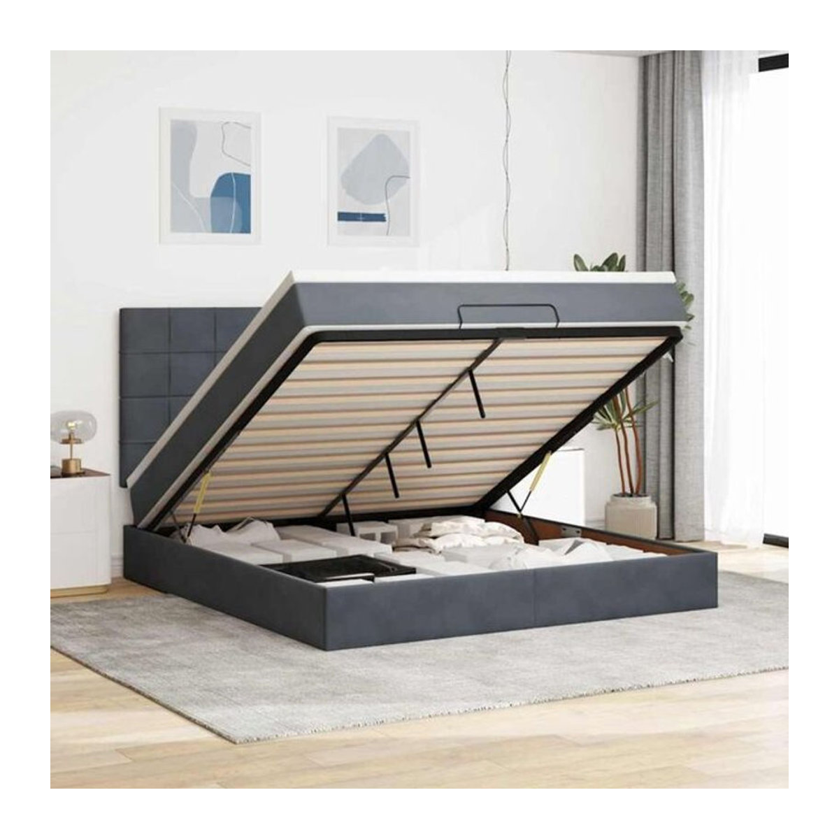 Vidaxl Polsterbett Ottoman mit Matratzen und LED in Anthrazit Grau aus Samt B/T: 180 x 200 cm - Bild 1