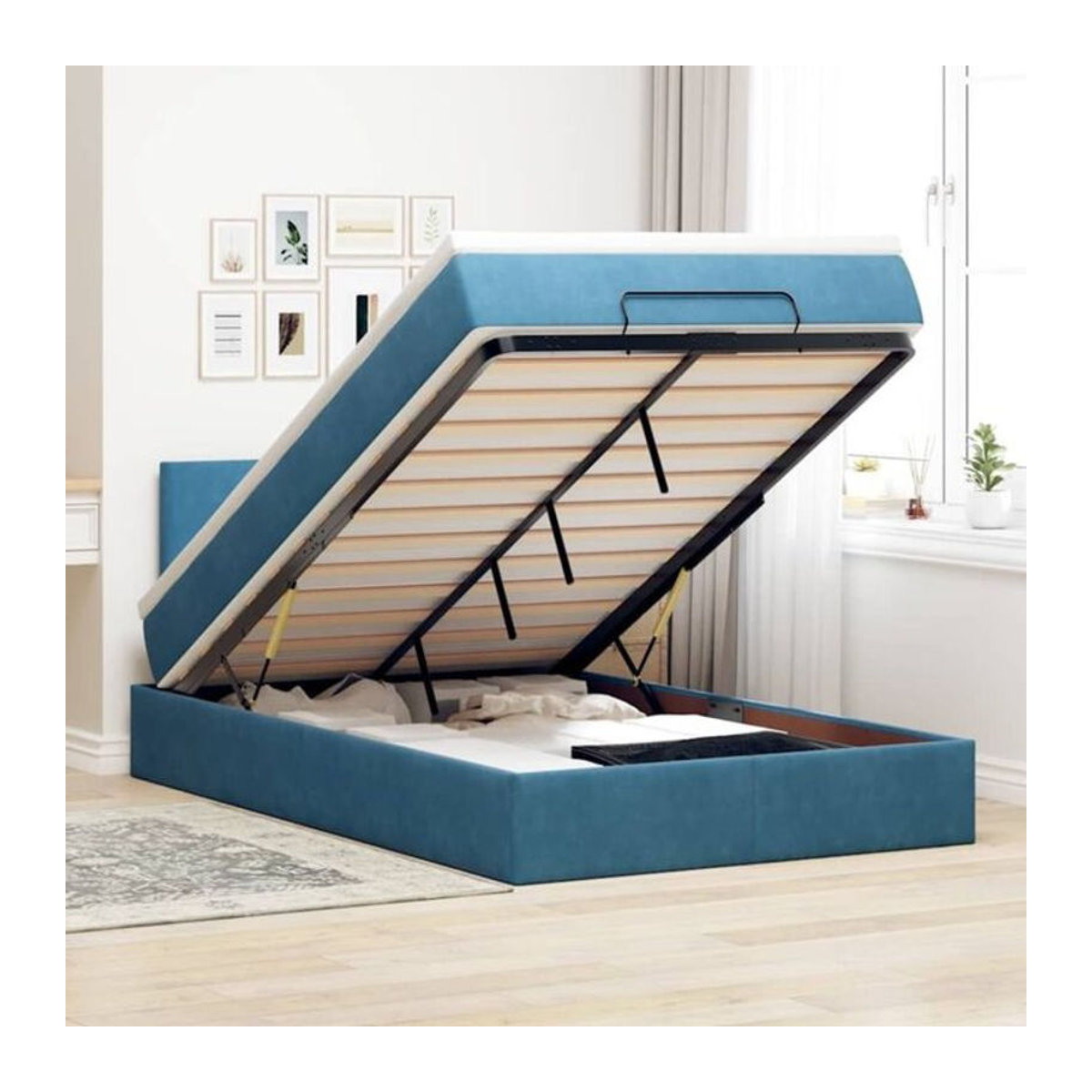 Vidaxl Polsterbett Ottomane mit Matratze und LED-Beleuchtung aus Samt in Dunkelblau, B/T/H: 120 x 190 x 88 cm - Bild 1