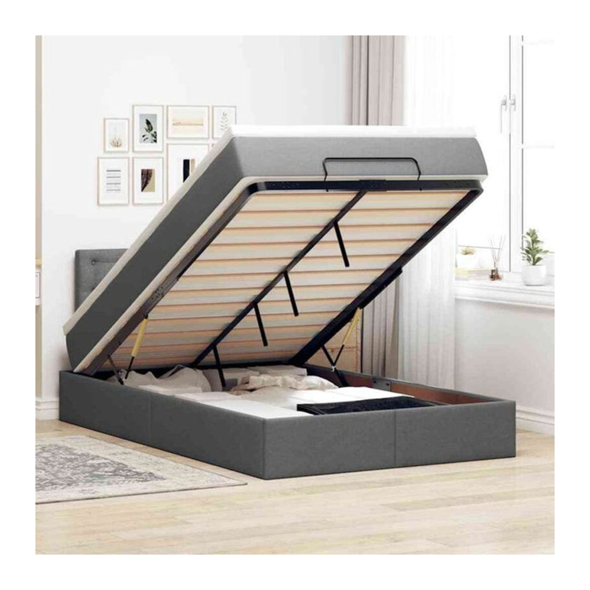 vidaxl Polsterbett Ottomane mit Matratze und LED-Beleuchtung in Anthrazit Grau, B/T/H: 120 x 190 x 88 cm - Bild 1