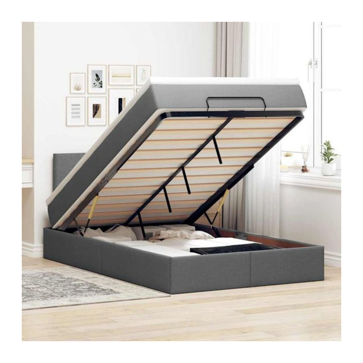 vidaxl Polsterbett Ottomane mit Matratze und LED-Beleuchtung in Anthrazit Grau, B/T/H: 190 x 120 x 88 cm - Bild 1