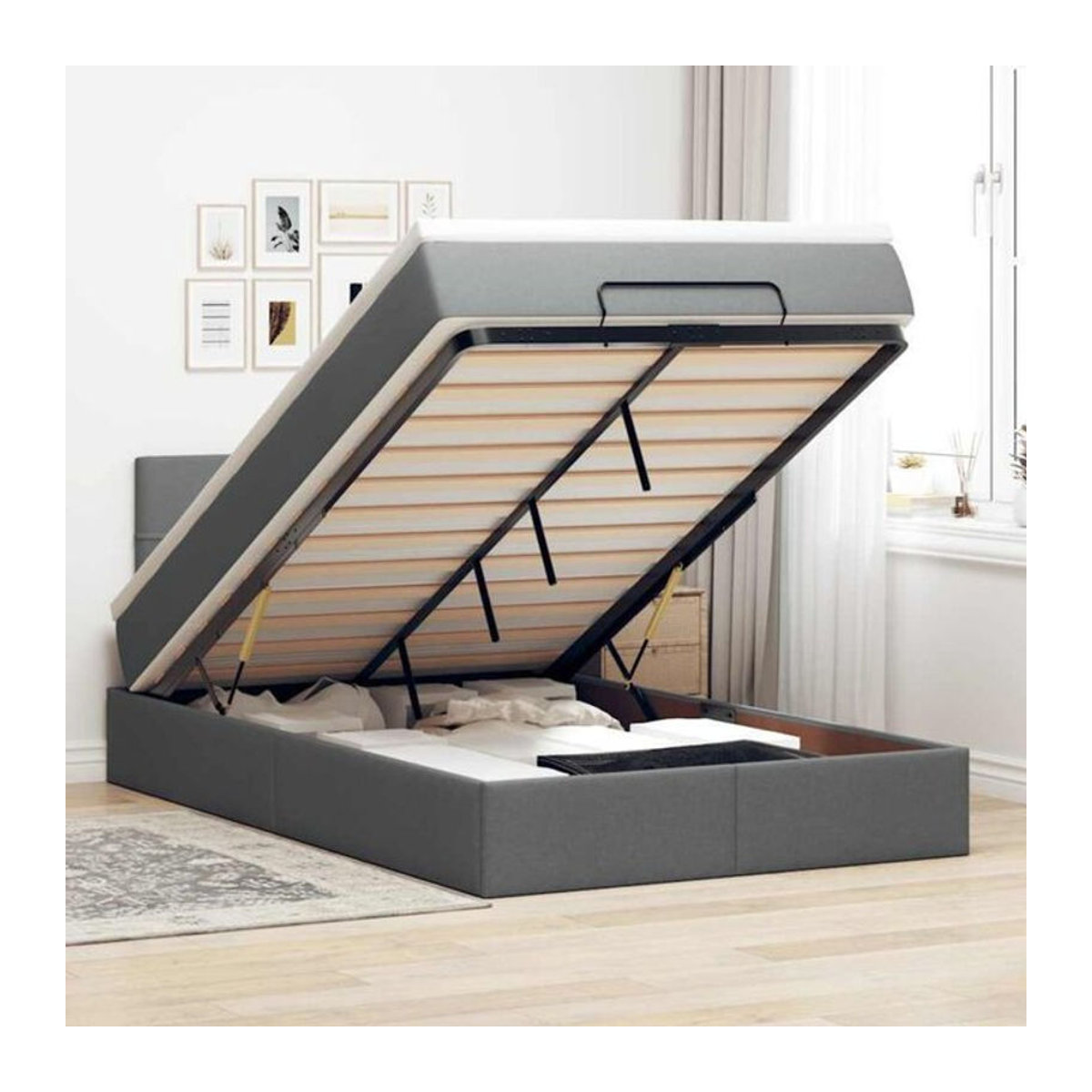 vidaxl Polsterbett Ottomane mit Matratze und LED in Anthrazit Grau B/T/H: 120 x 190 x 88 cm - Bild 1