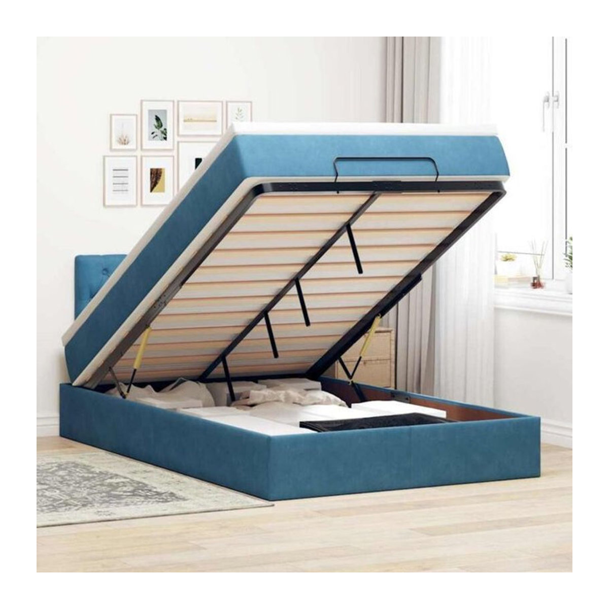 vidaxl Polsterbett Ottomane mit Matratze und LED in Dunkelblau aus Samt, B/T/H: 120 x 190 x 78 cm - Bild 1