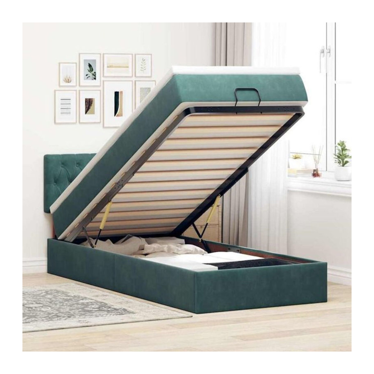 vidaxl Polsterbett Ottomane mit Matratze und LED in Grün aus Samt, B/T/H: 90 x 200 x 78 cm - Bild 1