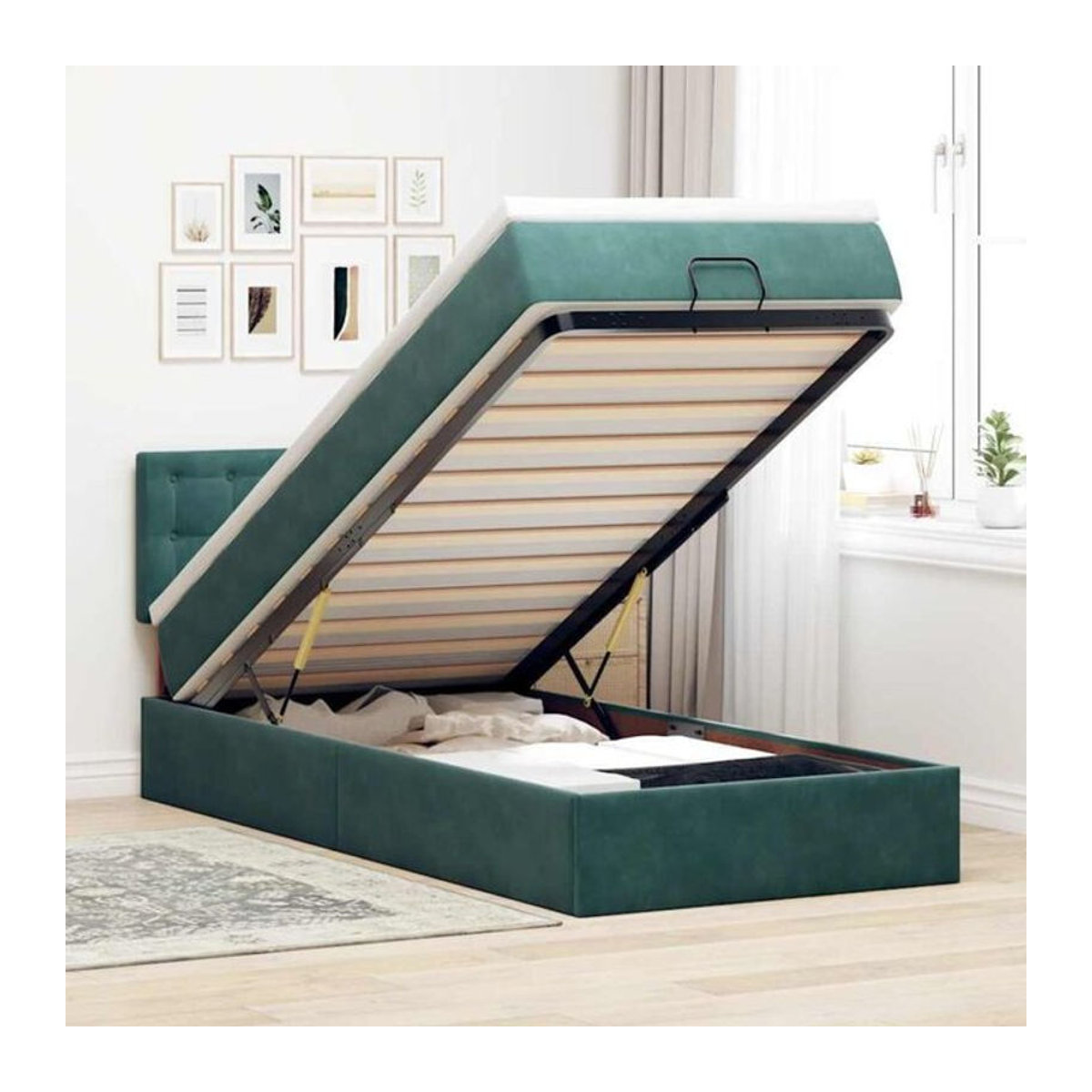 vidaxl Polsterbett Ottomane mit Matratze und LED in Grün aus Samt, B/T/H: 90 x 200 x 88 cm - Bild 1