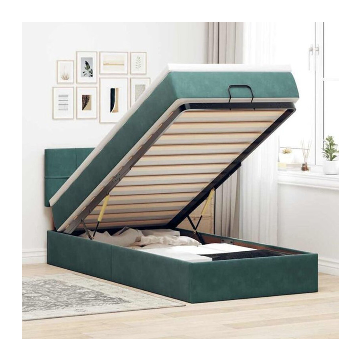 vidaxl Polsterbett Ottomane mit Matratze und LED in Grün aus Samt, B/T/H: 90 x 200 x 88 cm - Bild 1