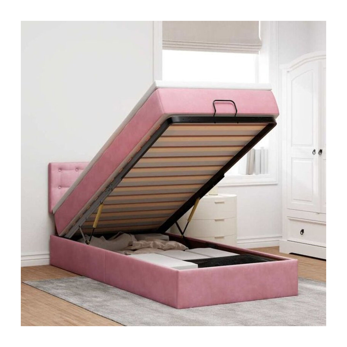 Vidaxl Polsterbett Ottomane mit Matratze und LED in Rosa aus Samt, B/T/H: 80 x 200 x 38 cm - Bild 1