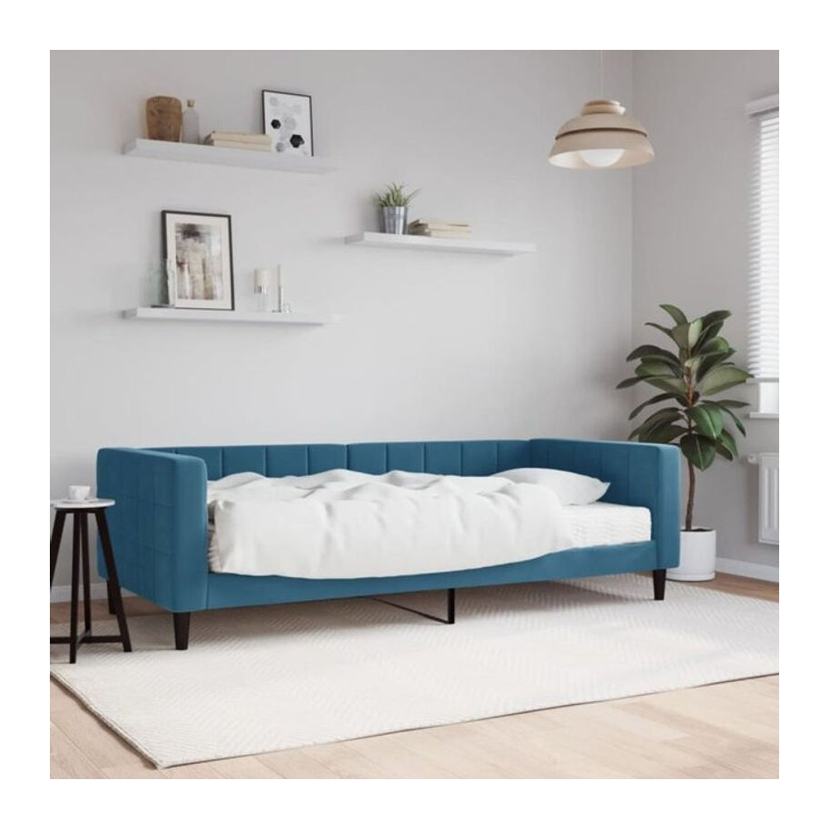 vidaxl Polsterbett Tagesbett mit Matratze aus Samt und Metall in Blau, Modernes Design, B/T/H: 200 x 90 x 68 cm - Bild 1