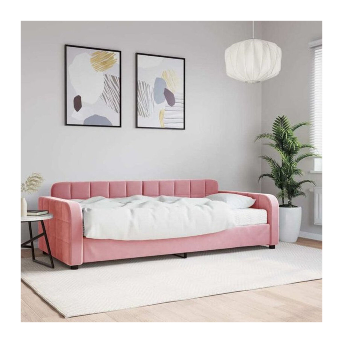 vidaxl Polsterbett Tagesbett mit Matratze aus Samt und Metall in Rosa B/T/H: 90 x 200 cm - Bild 1