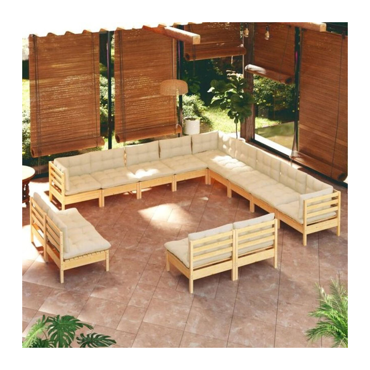 VIDAXL Prolenta Premium 13-tlg. Garten-Lounge-Set aus Holz mit beigen Polsterkissen aus Polyester in modernem Design - Bild 1