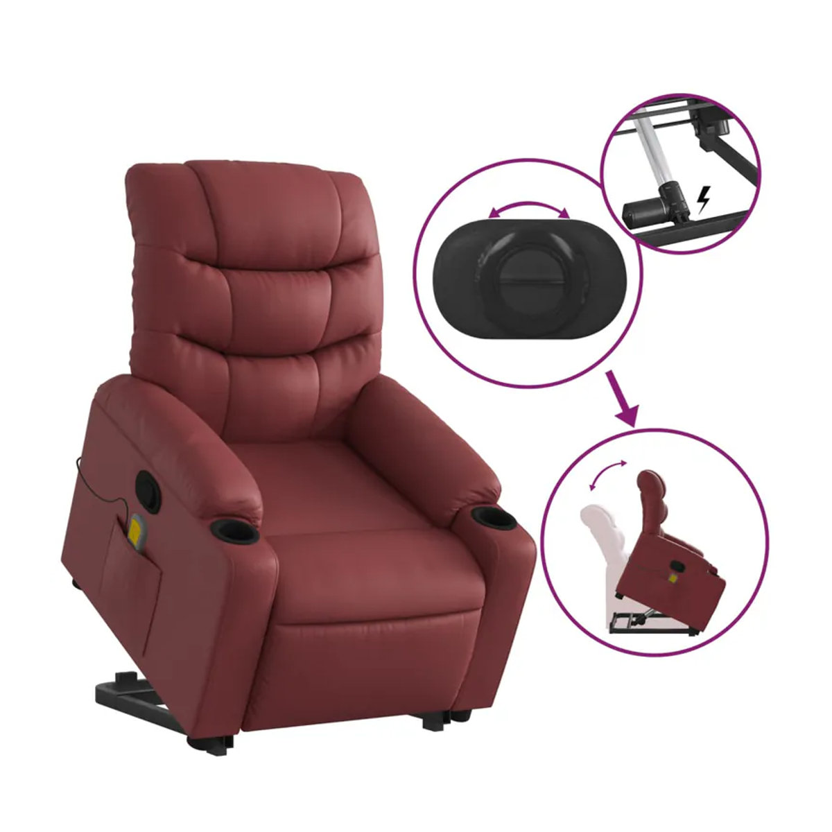 Vidaxl Relaxsessel als Aufstehhilfe und Massagesessel in Rot aus Kunstleder - Bild 4