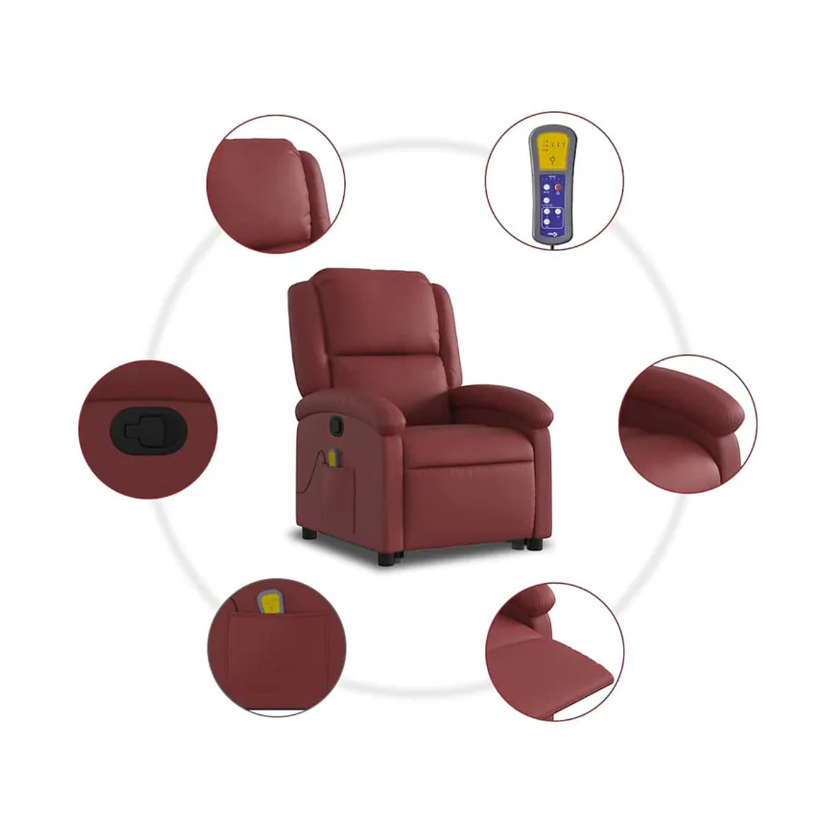 Vidaxl Relaxsessel Aufstehhilfe Massagesessel aus Kunstleder in Rot - Bild 4