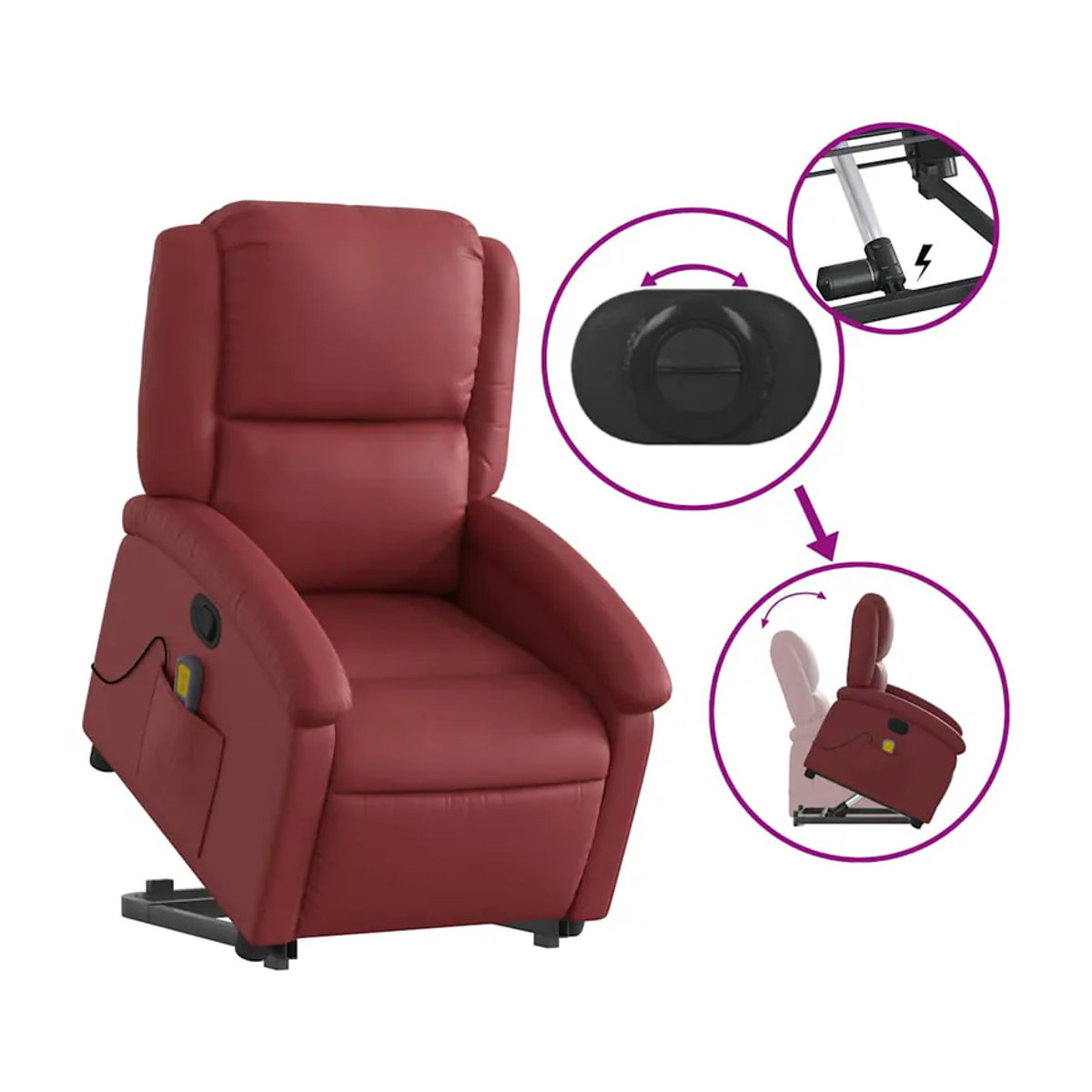 Vidaxl Relaxsessel Aufstehhilfe Massagesessel aus Kunstleder in Rot - Bild 6