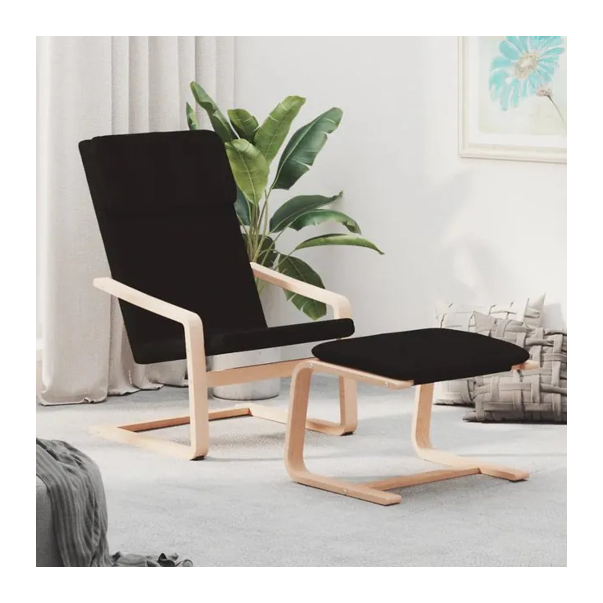 Vidaxl Relaxsessel mit Fußhocker in Schwarz, modern und skandinavisch im Design, stoffbezogen mit Massivholz - Bild 1