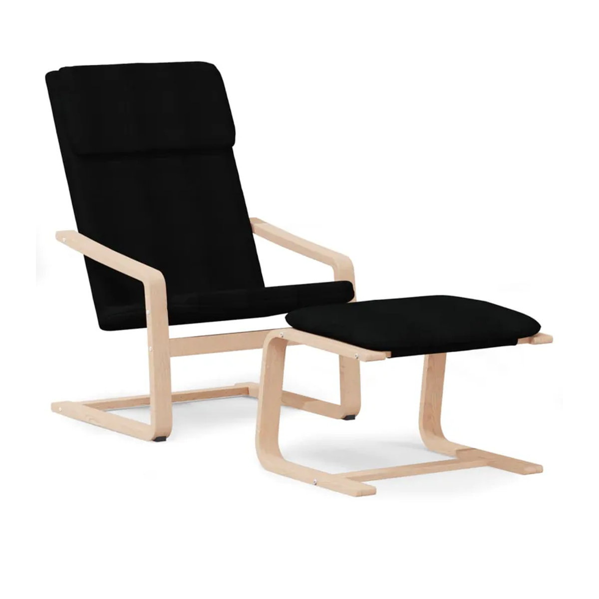 Vidaxl Relaxsessel mit Fußhocker in Schwarz, modern und skandinavisch im Design, stoffbezogen mit Massivholz - Bild 3