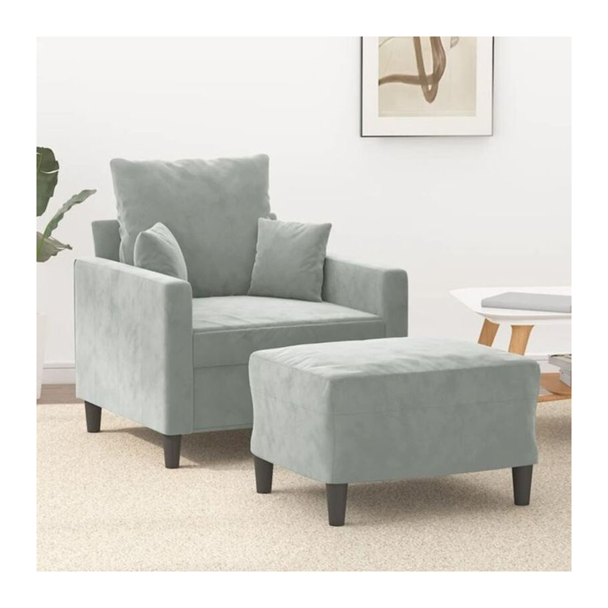 Vidaxl Relaxsessel mit Hocker aus Samt in Grau mit Metallgestell - Bild 1