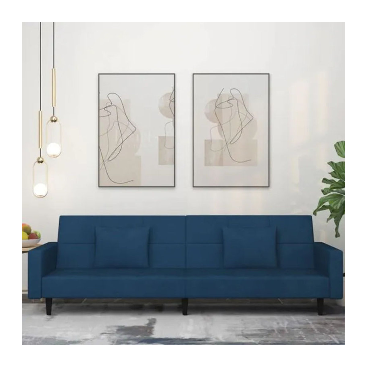 vidaxl Schlafsofa 2-Sitzer aus Samt in Blau mit 2 Kissen, Modernes Design, B: 220 cm, H: 84,5 cm, T: 69 cm - Bild 1