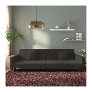 vidaxl Schlafsofa 2-Sitzer aus Samt mit 2 Kissen, Schwarz, Modern, B: 220 cm, H: 69 cm, T: 84,5 cm