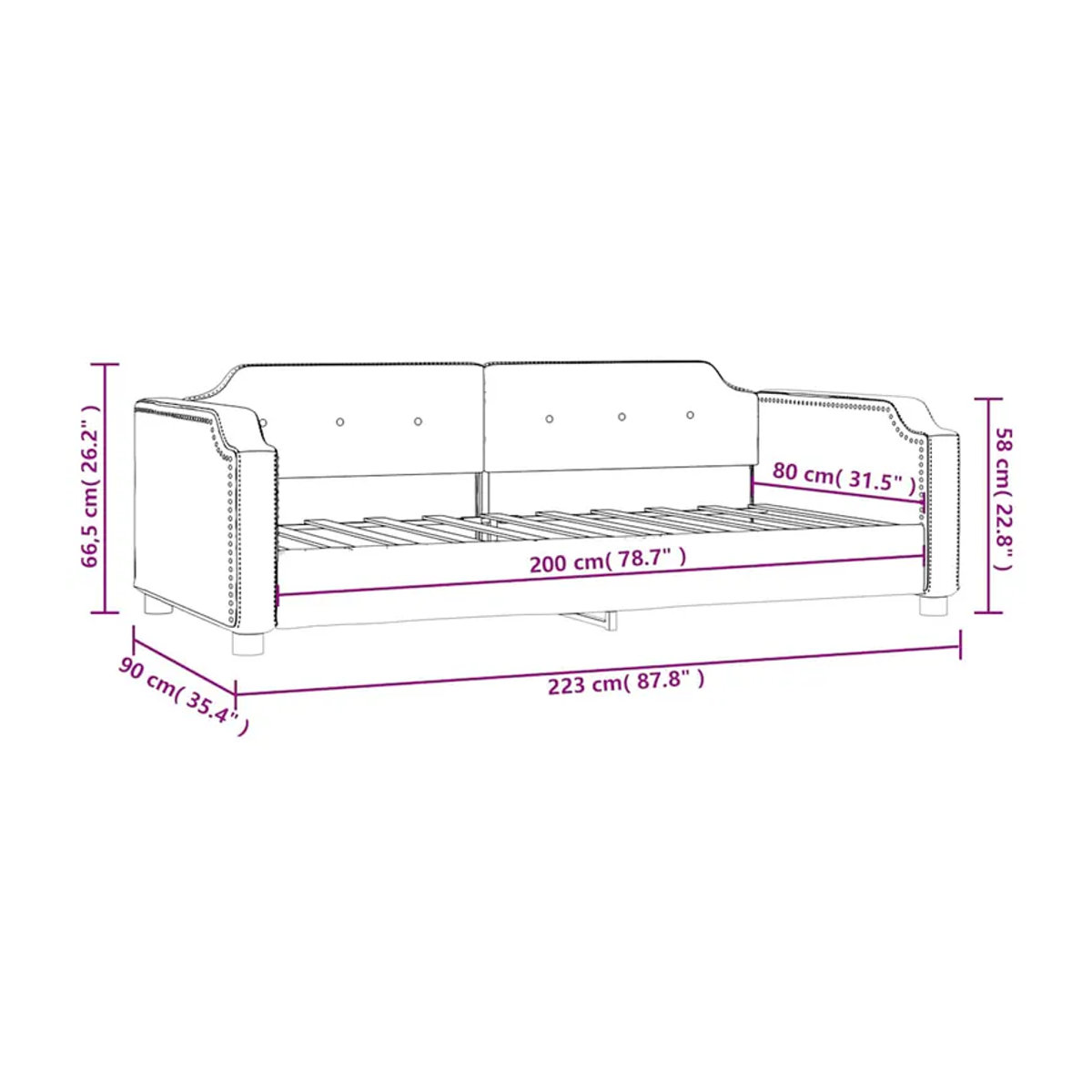 Vidaxl Schlafsofa in Grau mit Stoffbezug und Schlaffunktion, Breite: 80 cm, Länge: 200 cm - Bild 2