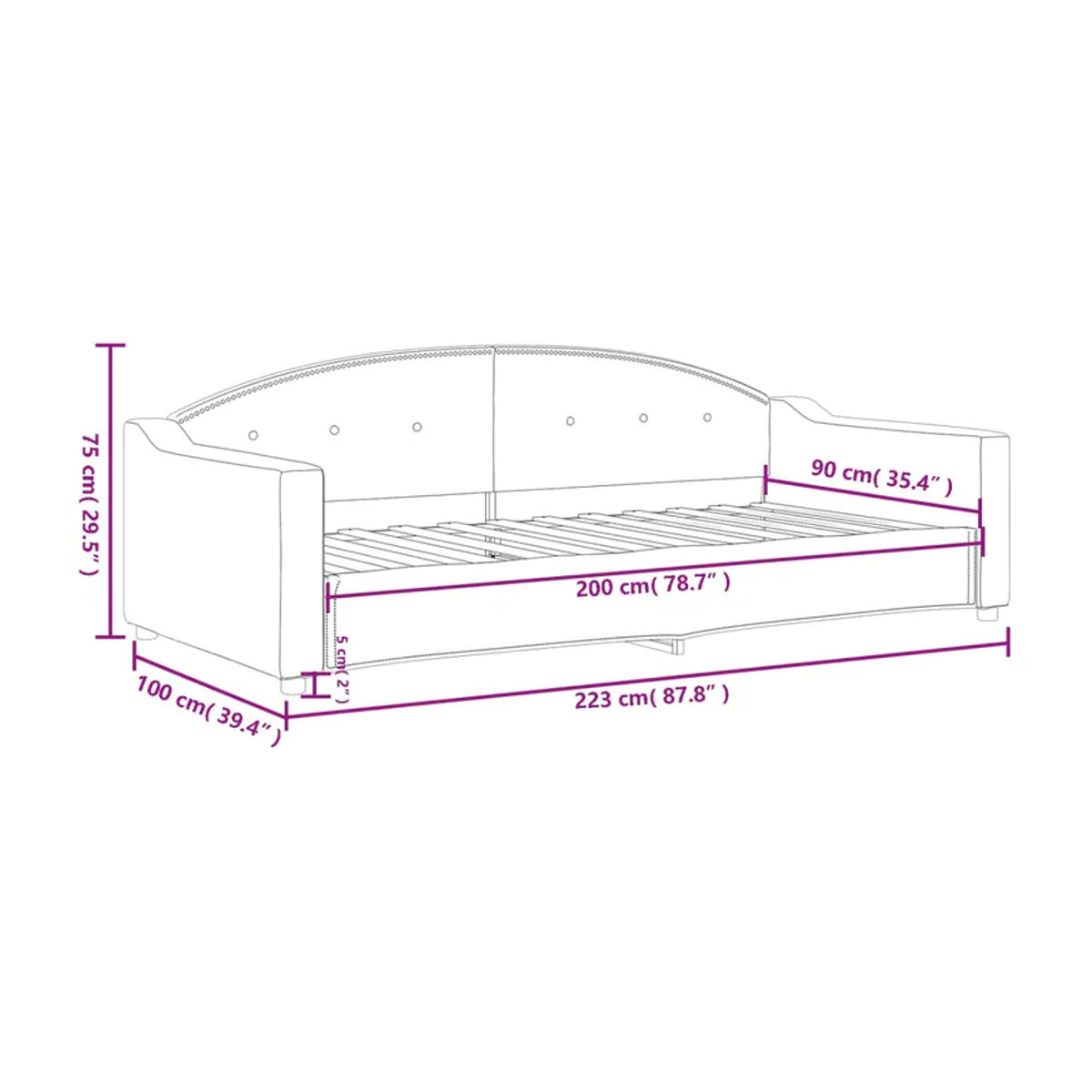 Vidaxl Schlafsofa in Schwarz mit Schlaffunktion und Stoffbezug, B: 90 cm, L: 200 cm - Bild 2