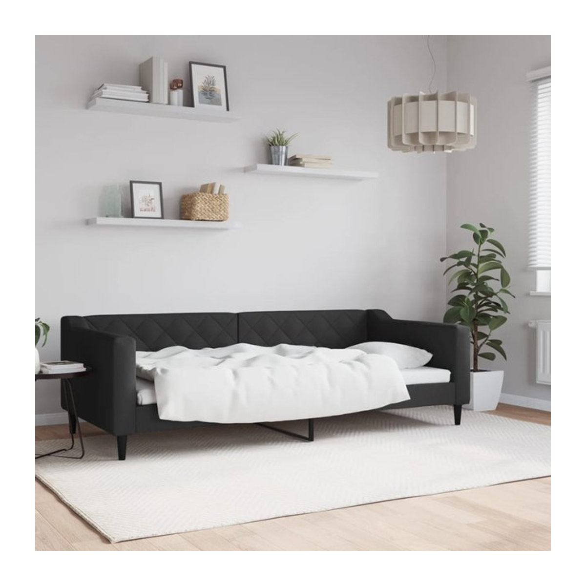 Vidaxl Schlafsofa in Schwarz mit Stoffbezug und Schlaffunktion, B: 90 cm, L: 200 cm - Bild 1