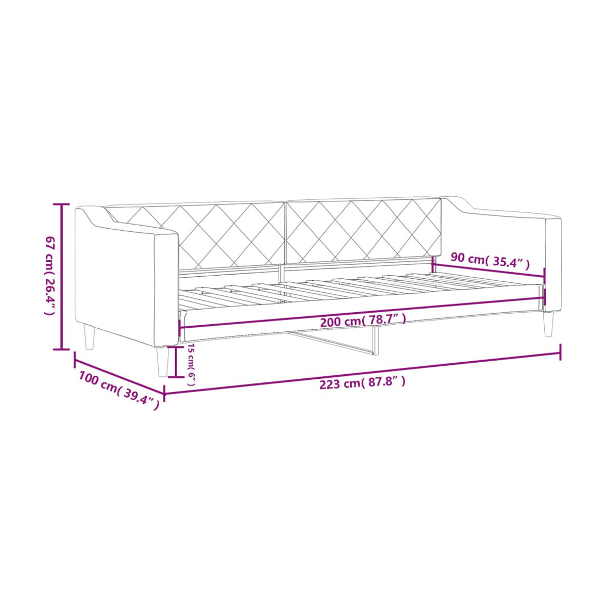 Vidaxl Schlafsofa in Schwarz mit Stoffbezug und Schlaffunktion, B: 90 cm, L: 200 cm - Bild 2