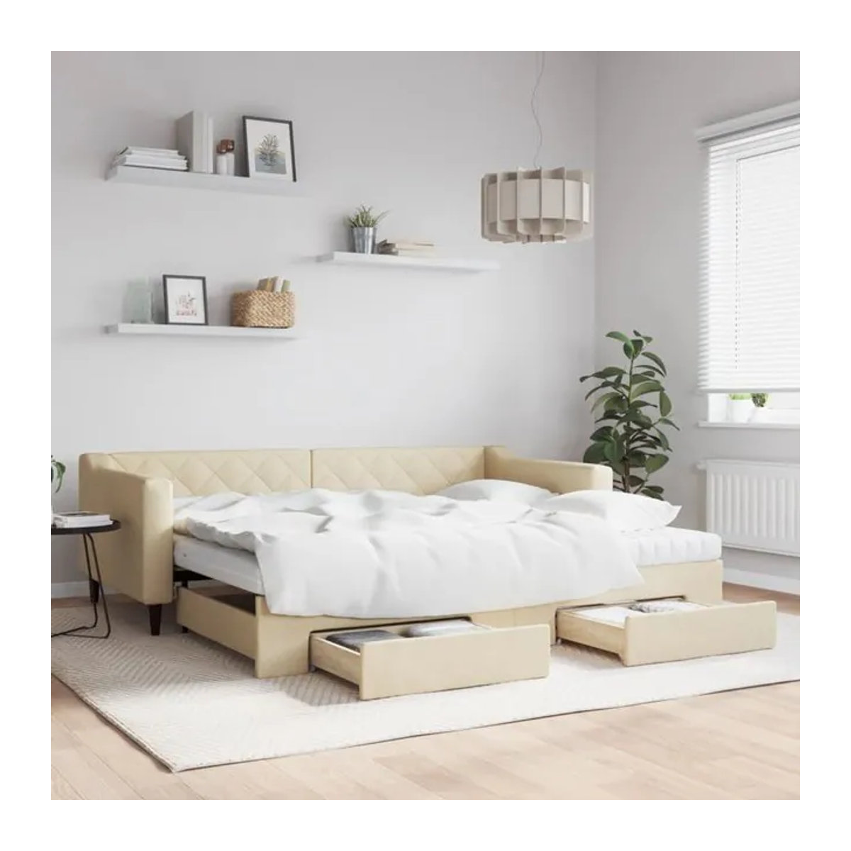 Vidaxl Schlafsofa mit Schubladen in Cremefarben aus Stoff, B/T/H: 90 x 200 cm - Bild 1