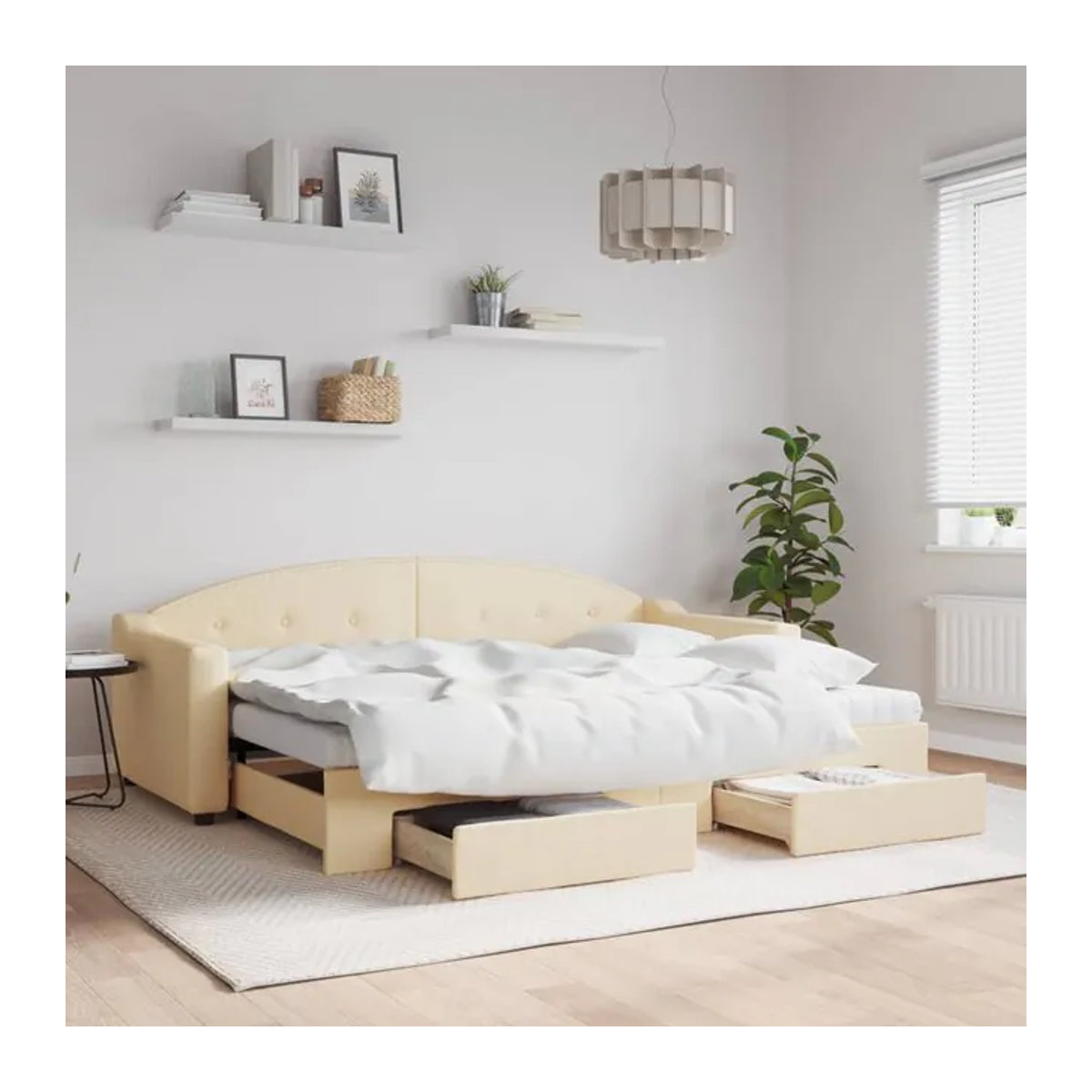 Vidaxl Schlafsofa mit Schubladen in Cremefarben aus Stoff und Holz mit Metallgestell, Breite: 80 cm, Länge: 200 cm - Bild 1