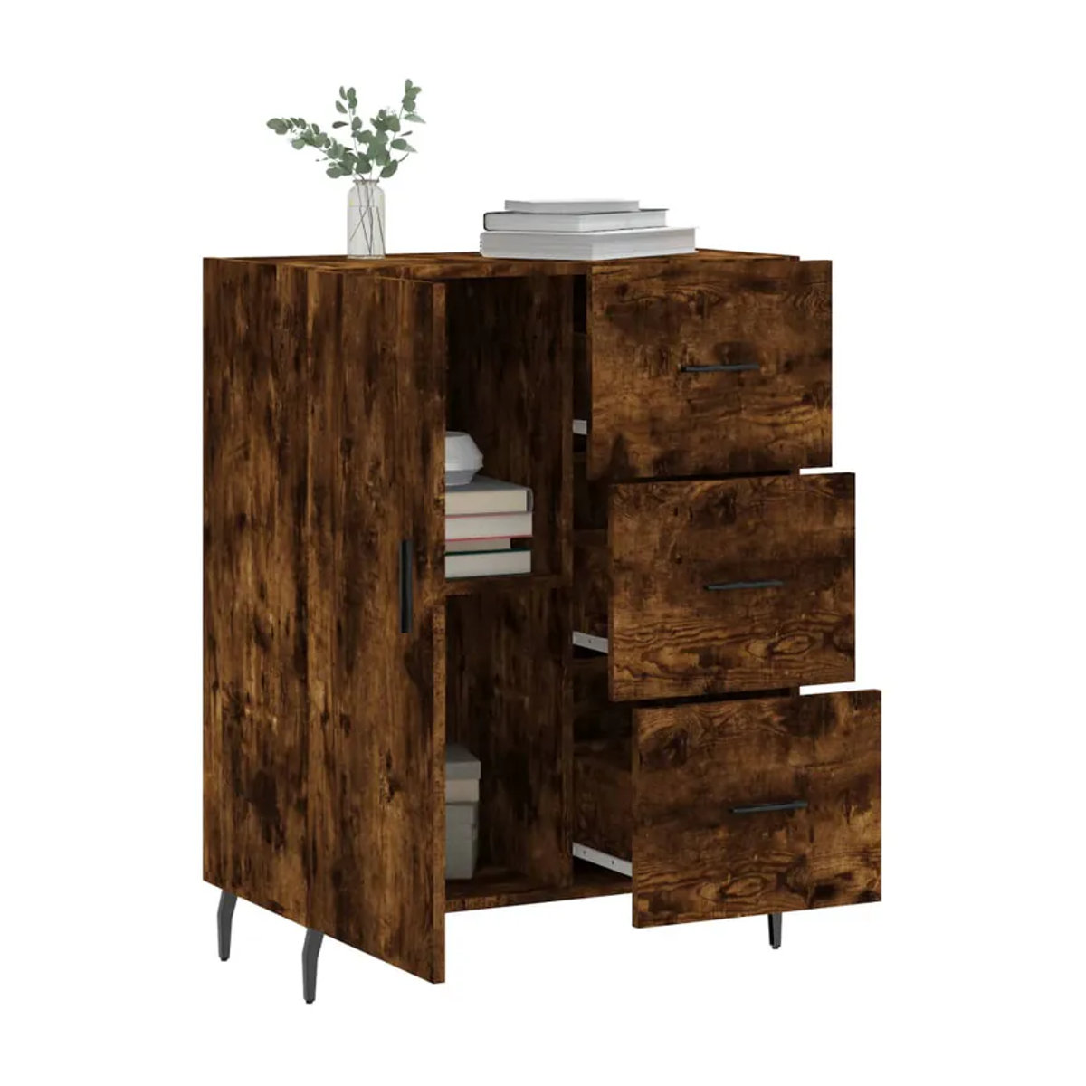 vidaxl Schrank in Geräuchertem Eichen-Design mit brauner Farbe, B/T/H: 69,5 x 34 x 90 cm - Bild 7