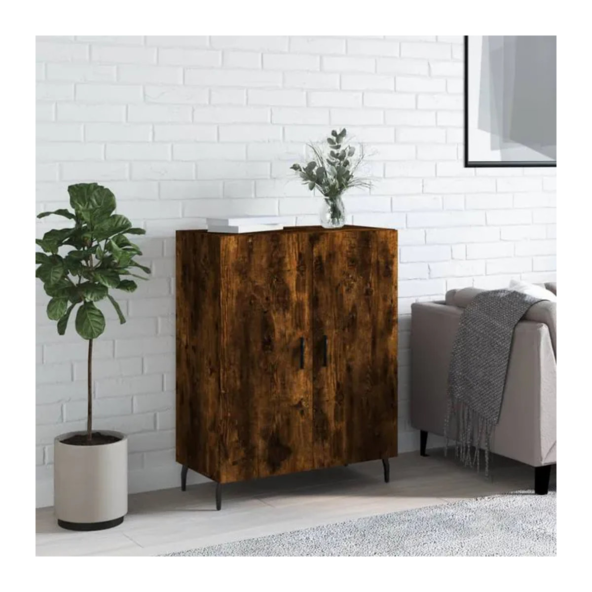 vidaxl Schrank in Geräuchertem Eichen-Look mit Scharniertüren und verstellbaren Regalböden, Braun, B/T/H: 69,5 x 34 x 90 cm - Bild 1