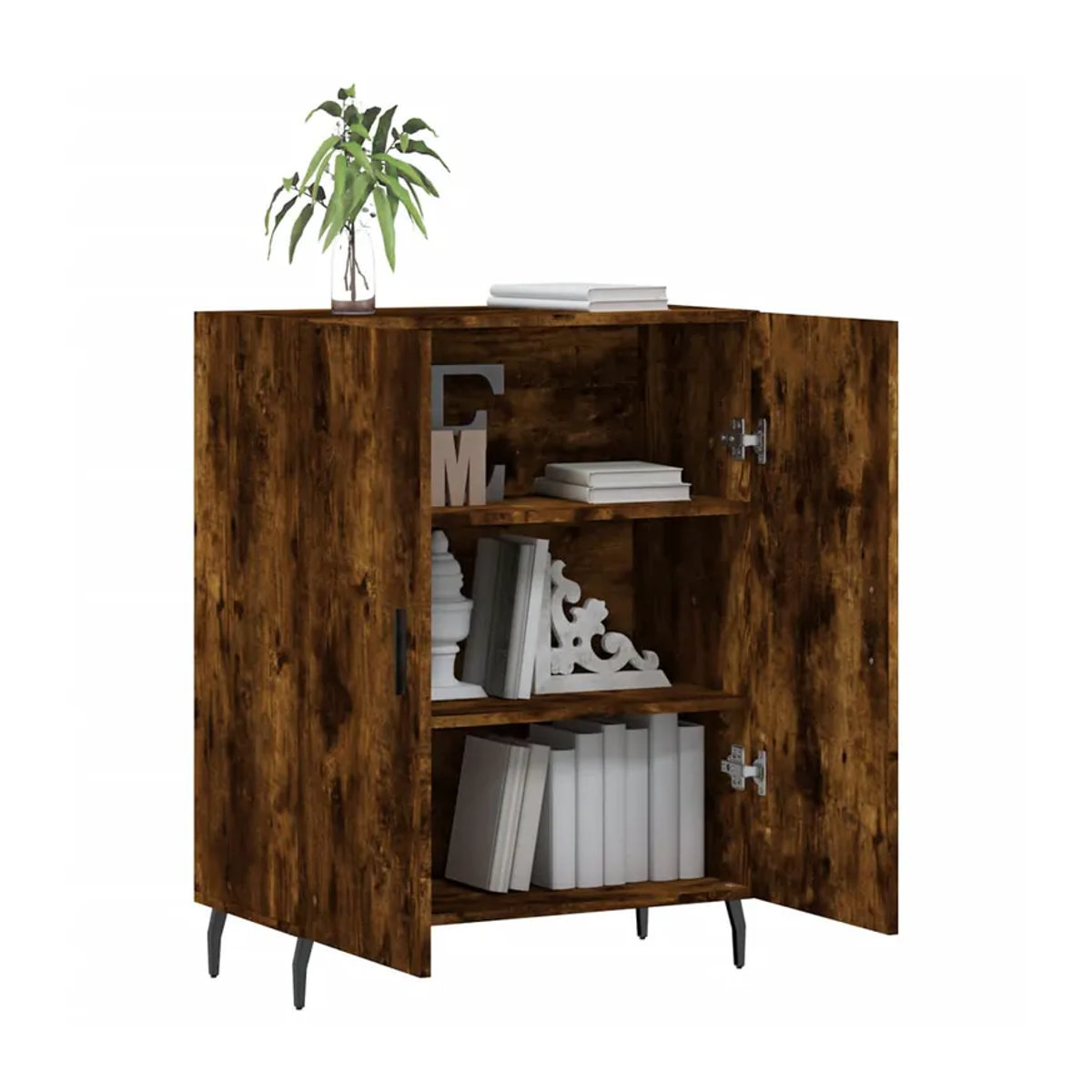 vidaxl Schrank in Geräuchertem Eichen-Look mit Scharniertüren und verstellbaren Regalböden, Braun, B/T/H: 69,5 x 34 x 90 cm - Bild 8