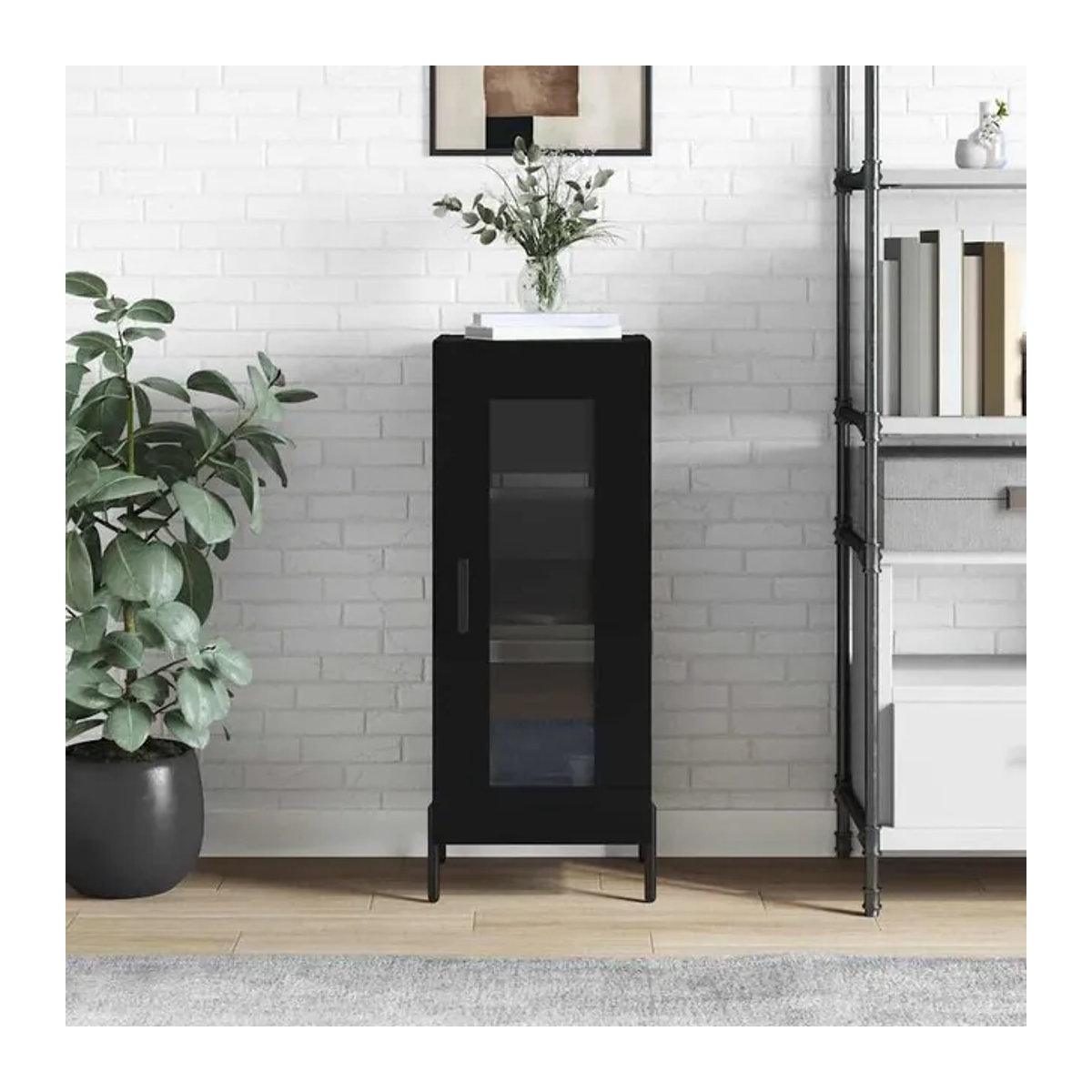 Vidaxl Schrank in Schwarz mit Drehtüren aus Holzwerkstoff und Glas, B/T/H: 34,5 x 34 x 90 cm - Bild 1