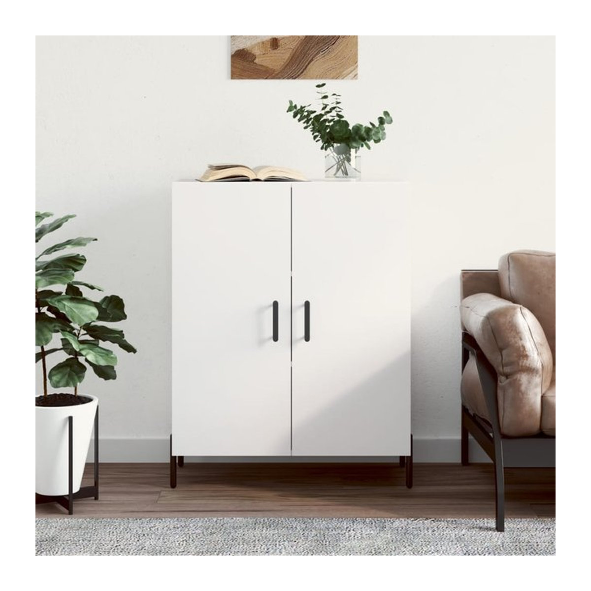 Vidaxl Schrank in Weiß mit Scharniertüren aus Holzwerkstoff und Metall, B/T/H: 69,5 x 34 x 90 cm - Bild 1