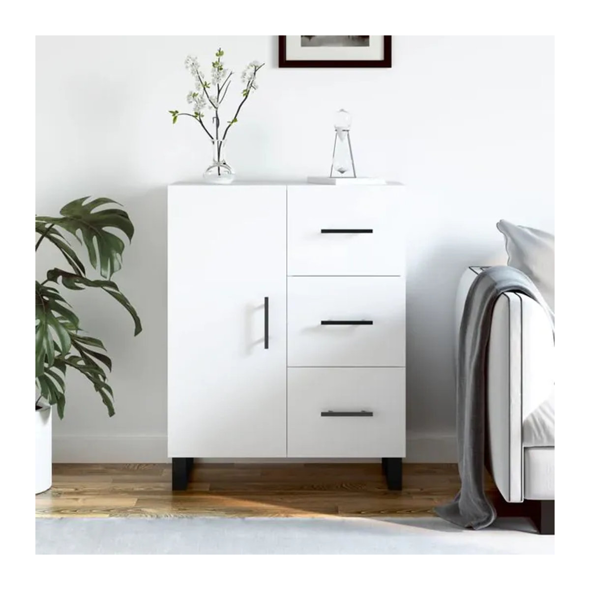Vidaxl Schrank in Weiß mit Scharniertüren und Schublade, B/T/H: 69,5 x 34 x 90 cm - Bild 1