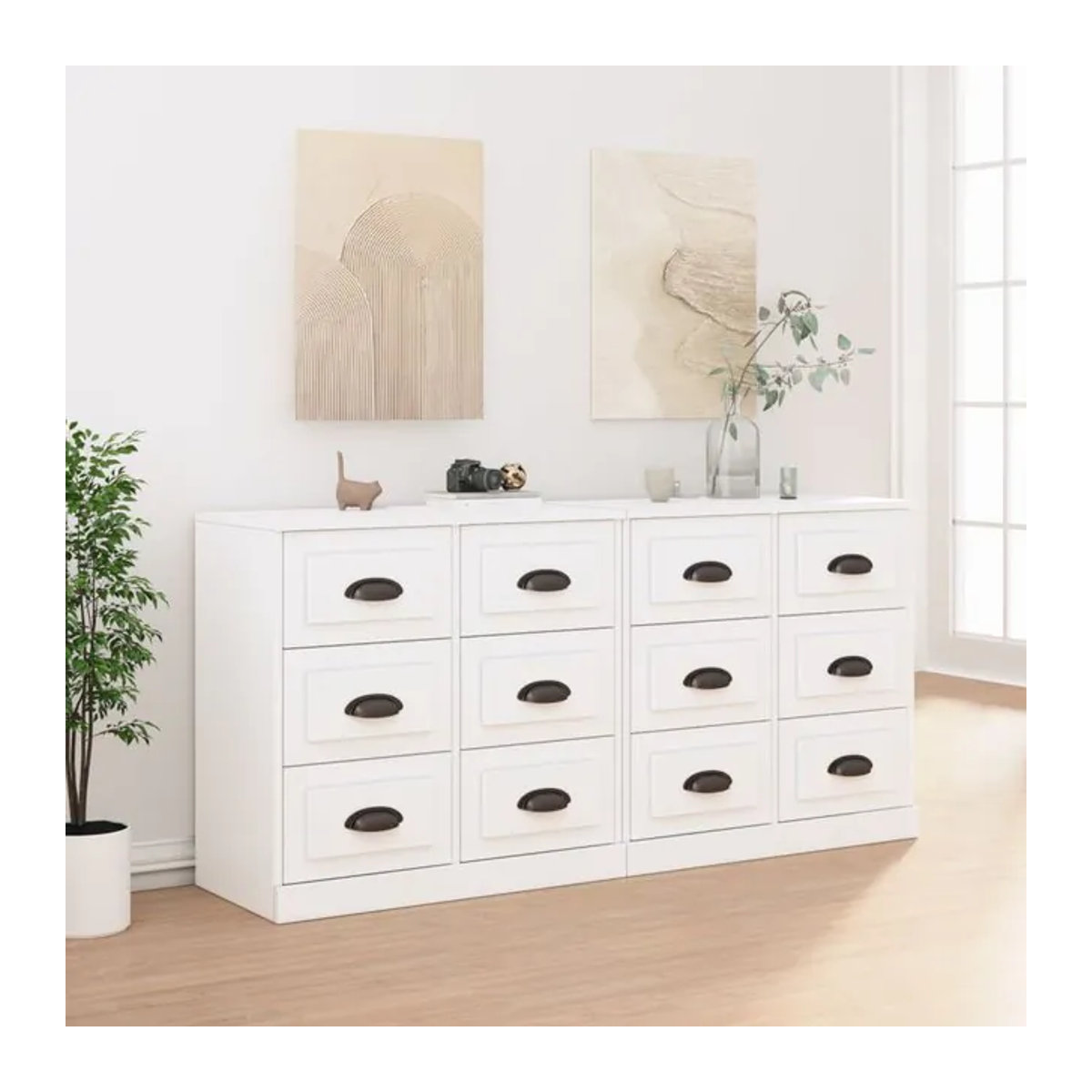 Vidaxl Schränke Classic Set, 2 Stück, Weiß, Holzwerkstoff, freistehend mit Auszugsschublade - Bild 1