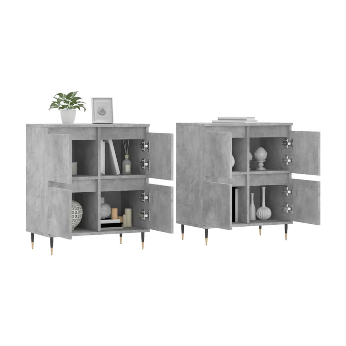 Vidaxl Schränke im 2er-Set, Classic Design, Beton Grau, Holzwerkstoff, freistehend mit Schwenktüren - Bild 4