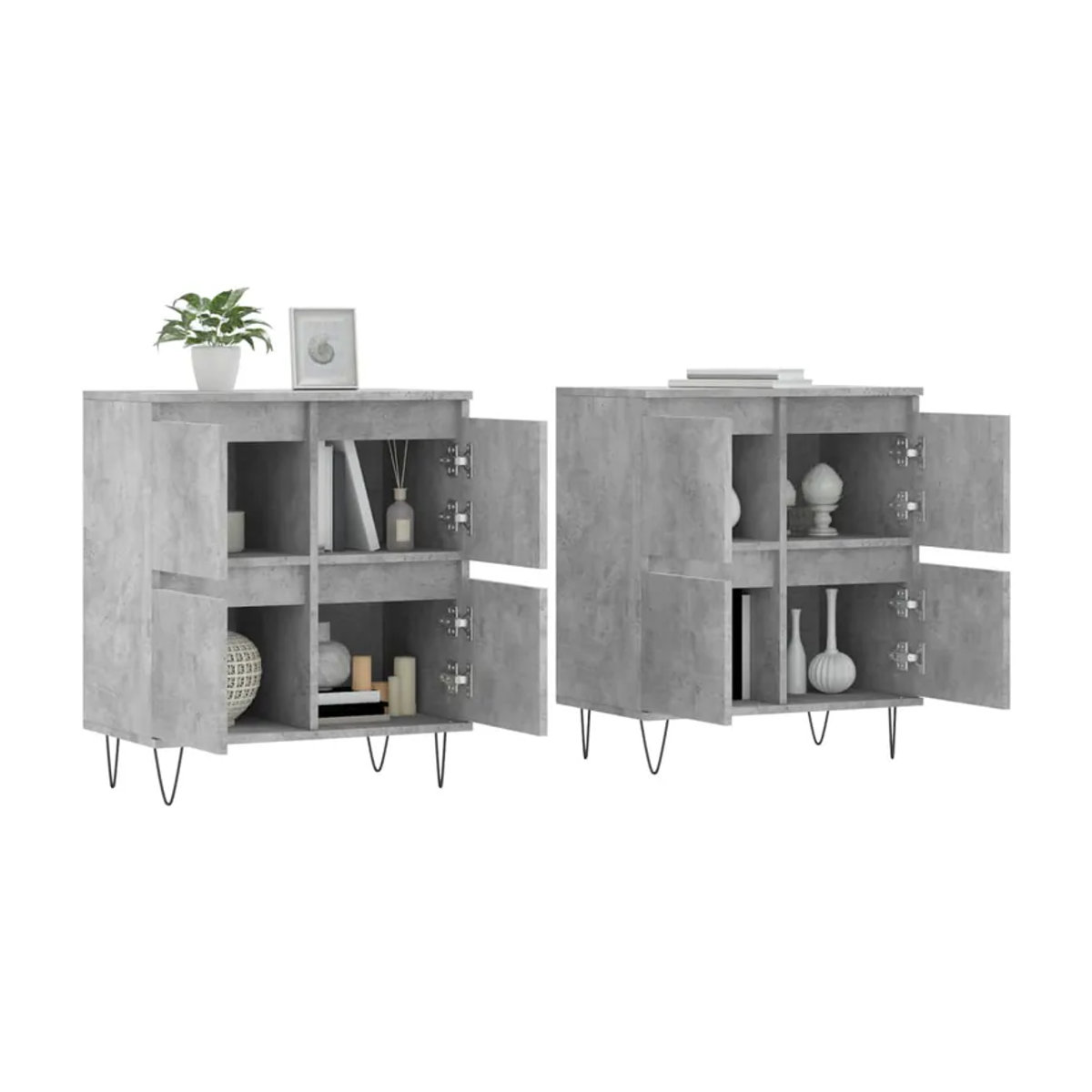 Vidaxl Schränke Set 2 Stück Classic in Beton Grau aus Holzwerkstoff mit Scharniertüren und verstellbaren Regalböden - Bild 4