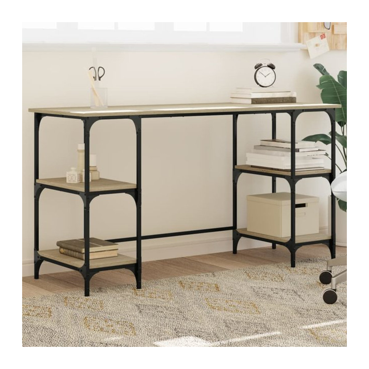Vidaxl Schreibtisch im Industrial Design aus Holzwerkstoff und Metall in Sonoma-Eiche, B/T/H: 140 x 50 x 75 cm - Bild 1