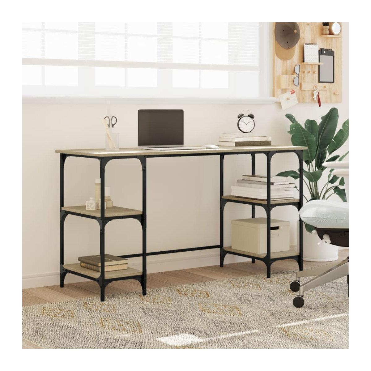 Vidaxl Schreibtisch im Industrial Design aus Holzwerkstoff und Metall in Sonoma-Eiche, B/T/H: 140 x 50 x 75 cm - Bild 3