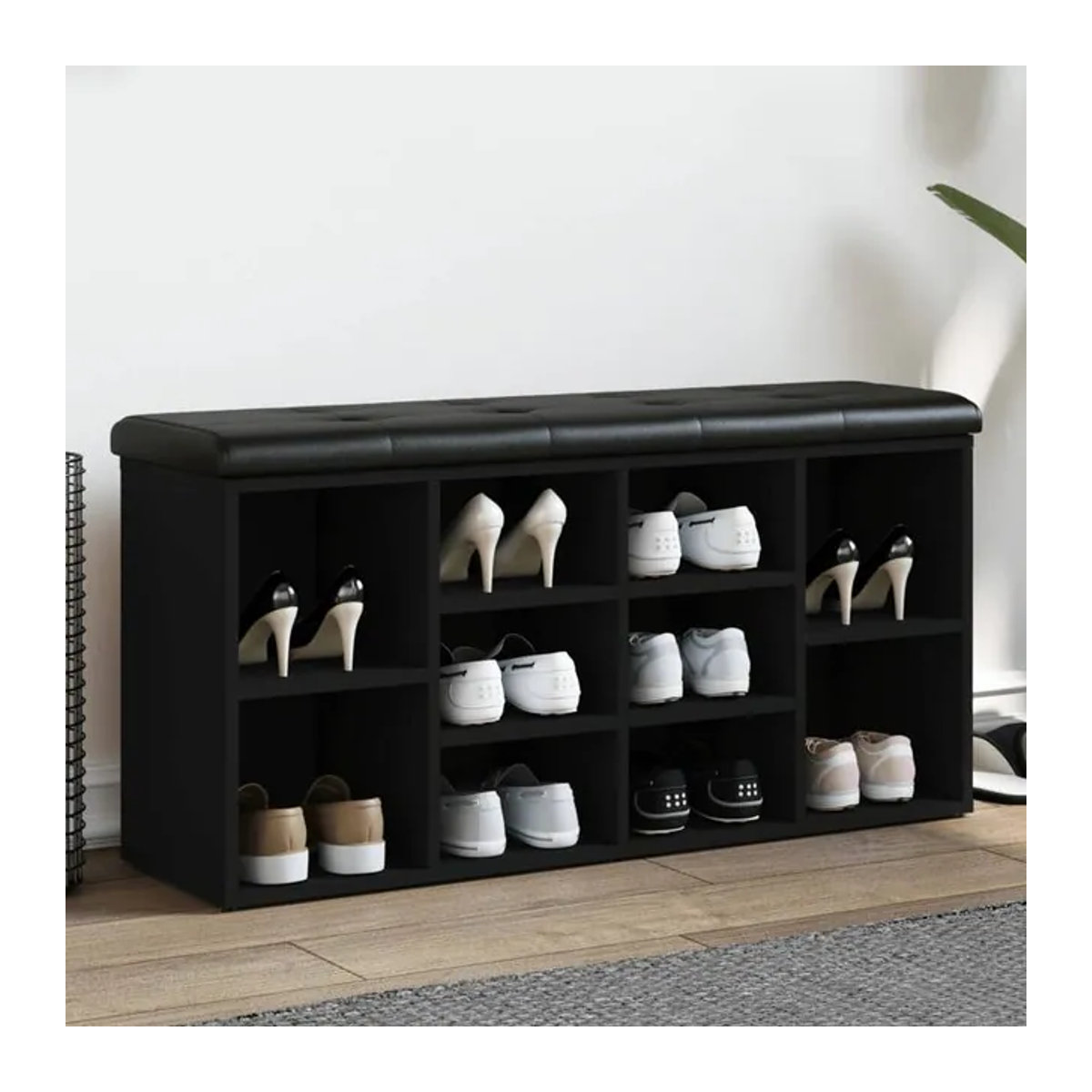 Vidaxl Schuhbank Modern in Schwarz aus Holzwerkstoff und Kunstleder, B/T/H: 102 x 32 x 50 cm - Bild 1