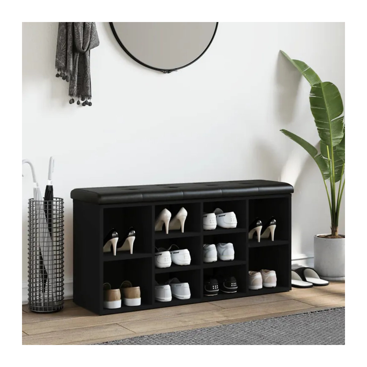 Vidaxl Schuhbank Modern in Schwarz aus Holzwerkstoff und Kunstleder, B/T/H: 102 x 32 x 50 cm - Bild 2
