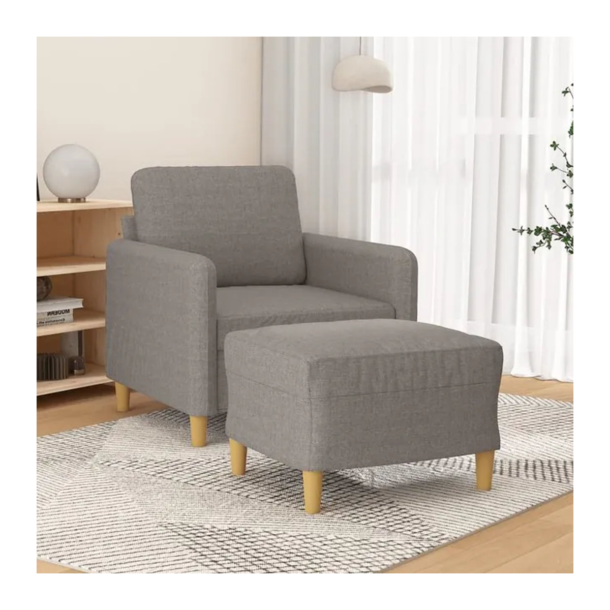 Vidaxl Sessel mit Hocker in Taupe meliert, modern und stoffbezogen, Breite: 60 cm - Bild 1